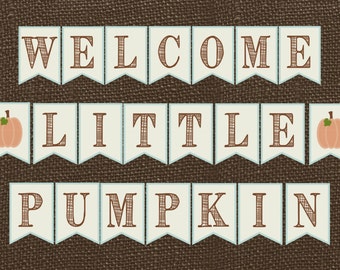 Welcome Little Pumpkin Baby Shower Banner. Instant Digital Download. Fall, Pumpkin, Rustic Baby Shower Banner