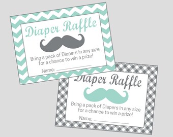 Diaper Raffle Card for Little Man Baby Shower, Mustache Baby Shower, Mustache Bash. Instant Digital Download.