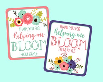 Personalized Thank You For Helping Me Bloom Tags. Teacher Appreciation, Teachers Gifts, Thank You Gift. Digital Tags. Flower