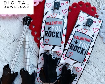 Valentine You Rock Cards for Valentine's Day. Instant Digital Downloads. For Music, Rock N Roll Themed Valentine.