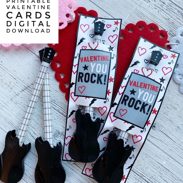 Valentine You Rock Cards for Valentine's Day. Instant Digital Downloads. For Music, Rock N Roll Themed Valentine.