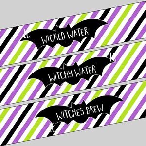 Halloween Witch Water Bottle Labels. Wicked Water, Witchy Water, Witches Brew Printable Bottle Labels. Instant Digital Downloads Witch Party