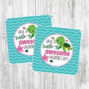 Turtle-y Awesome Valentine&#39;s Day Tags or Cupcake Toppers. Instant Digital Downloads. For Turtle Themed Valentine&#39;s Day Party