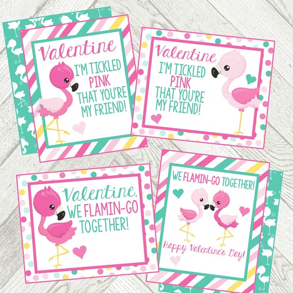 Flamingo Valentine Cards. I'm Tickled Pink That You're My Friend, We Flamin-go Together. Instant Digital Download. Valentine's Day Cards