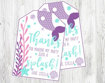 Personalized Mermaid Party Favor Tags. Thanks For Making My Party A Splash Mermaid Tail Favor Tags Mermaid Birthday Party Favor Tags