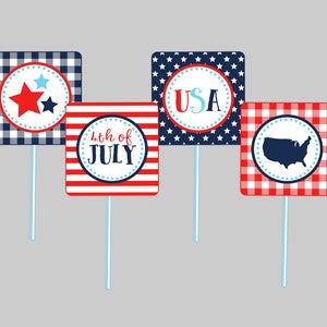 4th of July Cupcake Toppers. Printable Cupcake Toppers for Fourth Of July, Patriotic, Red White & Blue, Party, BBQ. Instant Digital Download