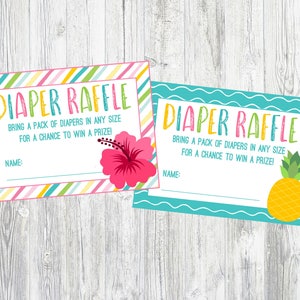 Diaper Raffle Cards for Luau Baby Shower, Pineapple Baby Shower, Beach Baby Shower. Instant Digital Download Baby Shower Diaper Raffle Cards