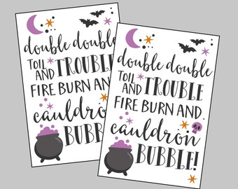 Printable Double Double Toil & Trouble Tags for Witch Party, Witch Tea, Halloween, Witches Night Out. Instant Digital Download Files.