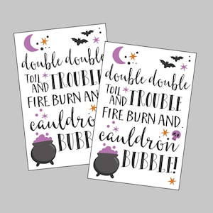 Printable Double Double Toil & Trouble Tags for Witch Party, Witch Tea, Halloween, Witches Night Out. Instant Digital Download Files.