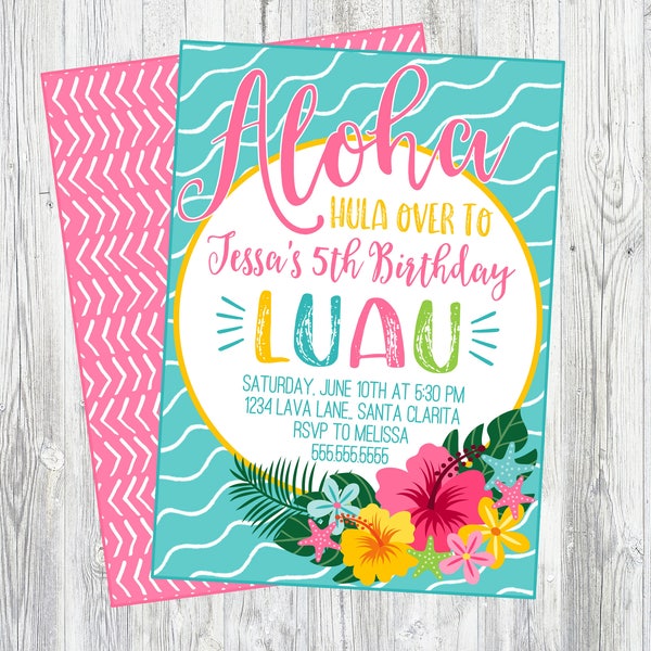 Luau Birthday Party Invitation. Printable Luau Invitation. For Birthday, Baby Shower, Bridal Shower, Pool Party. Aloha. Hula On Over