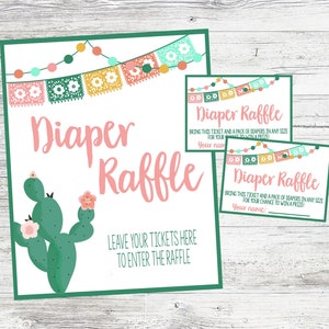 Diaper Raffle Card for Cactus Fiesta Baby Shower. Instant Digital Download. Diaper Raffle for Boho Fiesta Baby Shower.