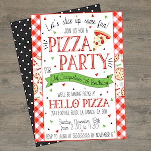 Pizza Party GeburtstagSeinladung. Ausdruckbare Pizza Party Einladung. Lass uns ein bisschen Spaß aufschneiden. Machen Sie Ihre eigene Pizza, Pizza Kochparty.