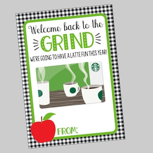 Welcome Back To The Grind Coffee, Latte, Back to School Gift Card holder. Back to School Teacher Gift. Latte Fun. Instant Digital Download.