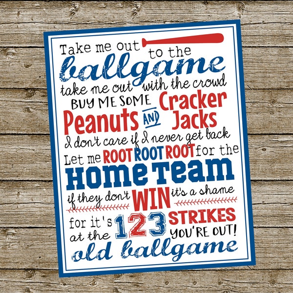 Baseball Subway Sign. Take Me Out The Ballgame Sign. Printable Baseball sign for Baseball Party. Instant Digital Download.