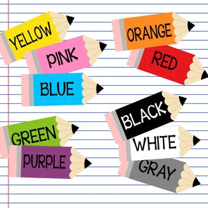 Tarjetas de colores para la vuelta al cole. Tarjetas de colores con forma de lápiz. Descarga digital instantánea. 10 colores. Ideales para preescolar y educación en casa.