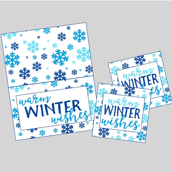 Warm Winter Wishes Gift Tags and Bag Toppers. Winter Tags & Treat Toppers. Instant Digital Download. Blue Snowflake Gift Tags