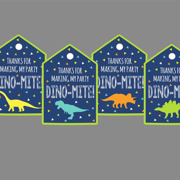 Dinosaur Party Favor Tags. Thanks For Making My Party Dino-Mite. Instant Digital Download. Dinosaur Birthday Tags. T-Rex, Triceratops & More
