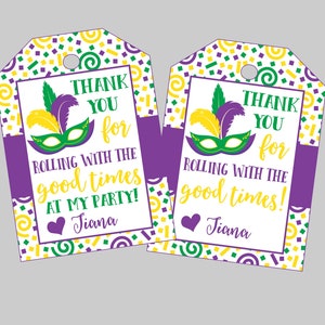Personalized Mardi Gras Party Favor Tags. Thanks For Rolling With The Good Times At My Party. Printable Favor Tags. Carnival, New Orleans