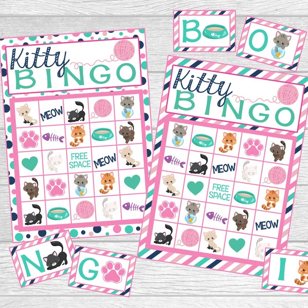 Printable Kitty Bingo Game Set! 12 Card Bingo Set. Instant Digital Download. Perfect for Kitty Cat Birthday Party, Class Activity or Home!