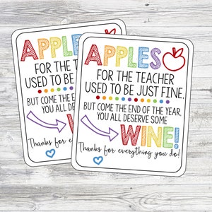 Printable Teacher Wine Tag. Apple For Teacher Used To Be Fine, You All Deserve Wine. Wine Teacher Appreciation Tag.Instant Digital Download.