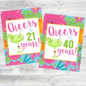 Afdrukbare Cheers-kaart om te combineren met Frozen Margarita als partijgunst. Verkrijgbaar in de leeftijden 21, 30, 40, 50, 60