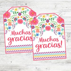 Muchas Gracias Favor tags for Fiesta Birthday Party, Baby Shower, Bridal Shower. Instant Digital download. Floral Fiesta Party Favor Tags