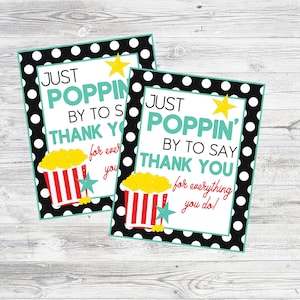 Poppin&#39; By To Say Thank You Tag. Popcorn or Movie Themed Thank You Tag. Instant Digital Download