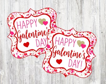 Printable Happy Galentine's Day Tags. Red & Gold Valentine's Day Tags For Friends.  Instant Digital Download Files.