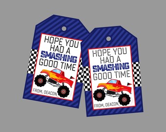 Personalized Monster Truck Party Favor Tags. Hope You Had A Smashing Good Time.. Smash & Crash Party Favor Tags. PRINTABLE favor Tags