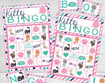 Printable Kitty Bingo Game Set! 12 Card Bingo Set. Instant Digital Download. Perfect for Kitty Cat Birthday Party, Class Activity or Home!