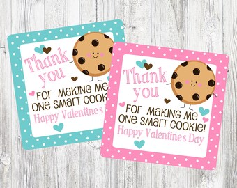 Valentine's Day Thank You For Making Me One Smart Cookie Tag. Instant Digital Download. Printable Valentine's Day Tag to Pair with Cookies.