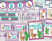 Hey Party Animals Alpaca or Llama Party Decoration Package. Instant Digital Downloads. Banner, Party Signs, Favor Tags, Water Bottle Labels