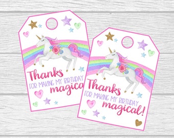 Printable Unicorn Birthday Party Favor Tags.  Printable Instant Digital Download Favor Tags for Rainbow Unicorn Party.