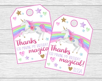 Personalized Unicorn Birthday Party Favor Tags. Printable Personalized Favor Tags for Unicorn Party. Rainbow Unicorn Favor Tags.