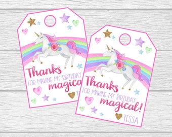 Personalized Unicorn Birthday Party Favor Tags. Printable Personalized Favor Tags for Unicorn Party. Rainbow Unicorn Favor Tags.