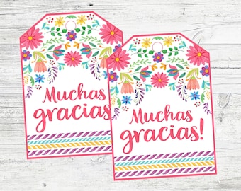 Muchas Gracias Favor tags for Fiesta Birthday Party, Baby Shower, Bridal Shower. Instant Digital download. Floral Fiesta Party Favor Tags