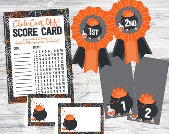 Halloween Chili Cook Off Set. Includes Score Cards, Food Tents, Number Tents and Ribbons. Printable Invitation Set. Instant Digital Download