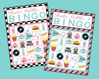 Soda Shop Bingo Game. Printable 50's Bingo Game Set. Incl 12 game cards, calling cards & call sheet. Fifties, Retro Instant Digital Download