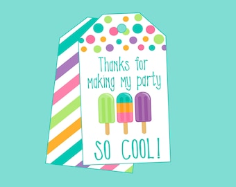 Thanks For Making My Party SO COOL! Favor Tags for Ice Pop, Summer, or Pool Party. Instant Digital Download.