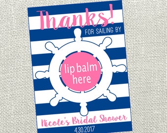 Nautical Lip Balm Card for Nautical Baby Shower or Bridal Shower. Personalized Lip Balm Favor Card. Any Color. Printable, Digital, Ahoy.