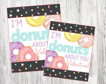 Donut Valentine Cards. I'm DONUTS About You Valentine. Valentine's Day Cards & Tags to pair with Donuts. Instant Digital Download.