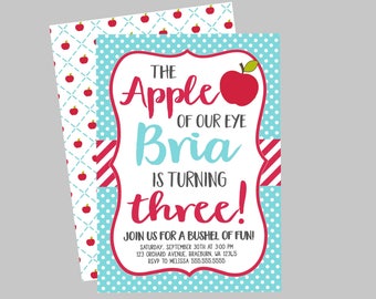 Apple Of My Eye Geburtstagseinladung. Personalisierte Druckbare Apple Party Einladung. Apfel Pick Party, Apfel Obstgarten Party.