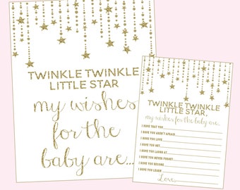 Gold Twinkle Wishes for the Baby. Printable Baby Shower Game for Twinkle Twinkle Little Star Baby Shower, Instant Digital Download.