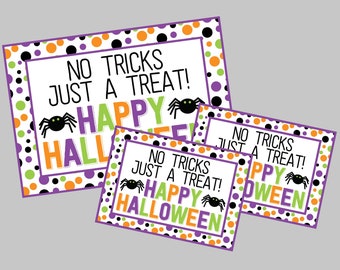 No Tricks, Just A Treat Halloween Cards and Tags. Instant Digital Download. Tags for Cookie Packaging, Boo Baskets, or Any Halloween Treats
