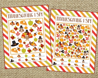 Thanksgiving I Spy Printable Games. 5 Different Sheets Easier to Harder. Instant Digital Download. Thanksgiving Game, Activity, Party Game