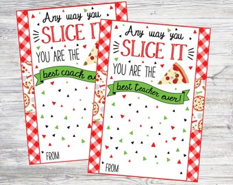 Uchwyt na kartę podarunkową Pizza Gift Card dla nauczycieli lub trenerów. Karta Pizza, etykieta, w dowolny sposób, którą pokroisz. Natychmiastowe pobranie cyfrowe jako prezent dla nauczyciela.