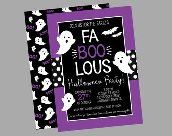 FaBOOlous Halloween Party Invitation. Ghost Themed Halloween Invitation. Printable Personalized Invitation. Black and Purple Halloween Party