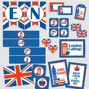 England Party Decor Minipackung. UK, London, Britische Partydekoration. Sofortiger digitaler Download. Für Geburtstag, Babyparty, Unterrichtsplan, Geo
