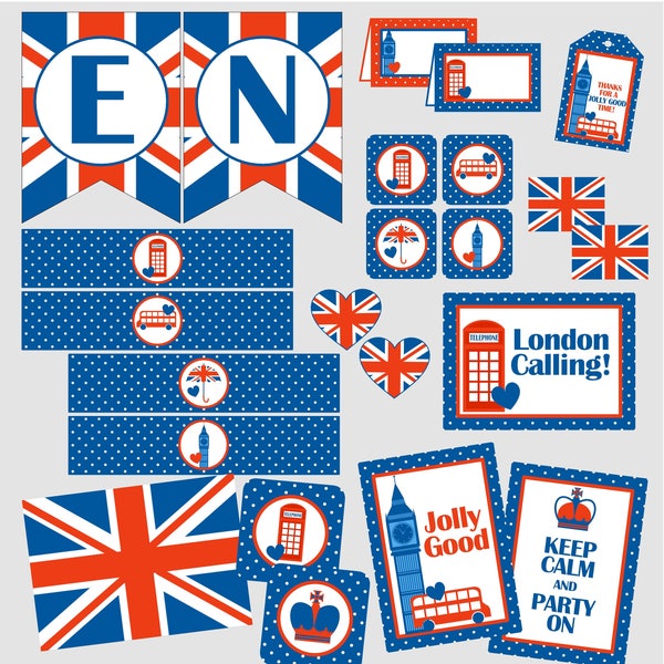 England Party Decor Mini Pack. UK, London, British Party Decorations. Instant Digital Download. For Birthday, Baby Shower, Lesson Plan, Geo