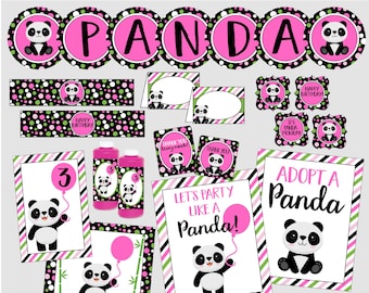 Panda Party Printable Decoration package. It's Panda-monium! Let's Party Like A Panda Birthday Party Instant Download. Polka Dot Panda Party